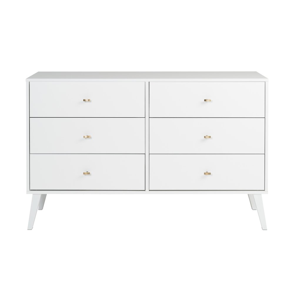 Milo Mid Century Modern  6-drawer Dresser, White. Picture 1