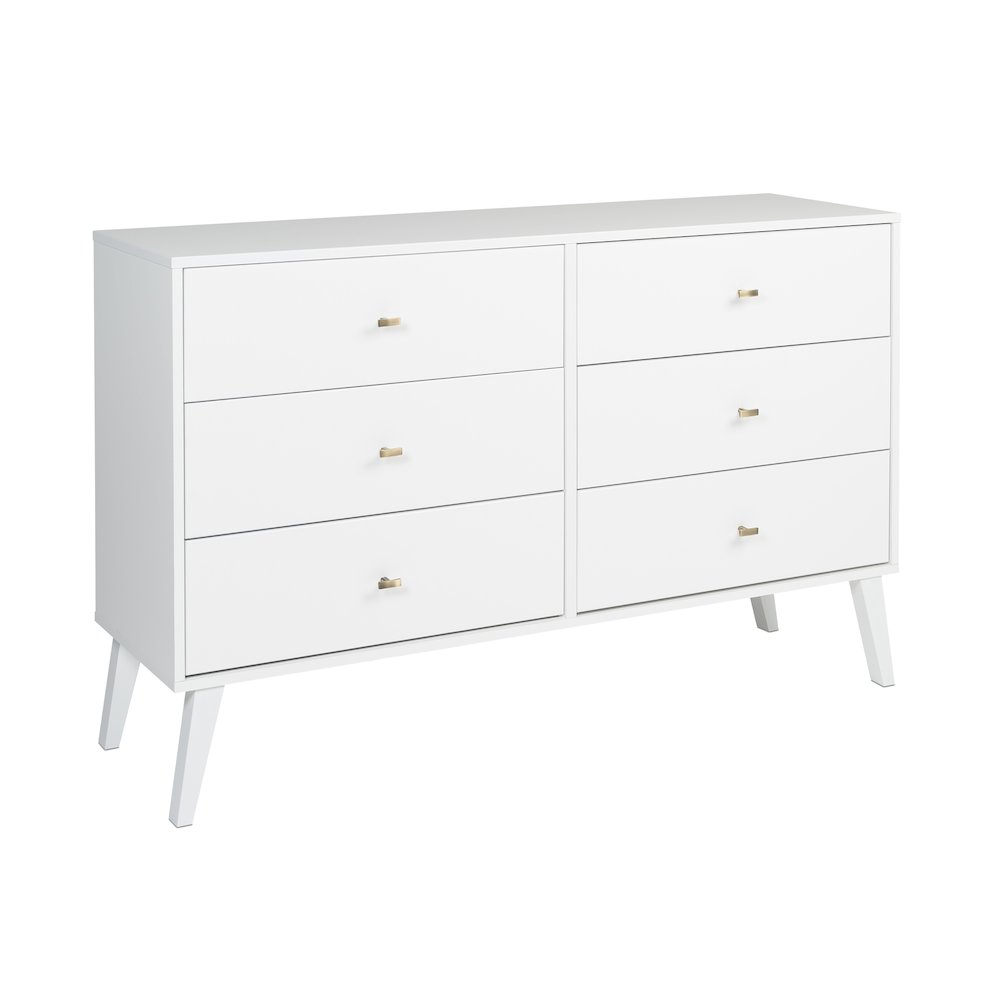 Milo Mid Century Modern  6-drawer Dresser, White. Picture 2
