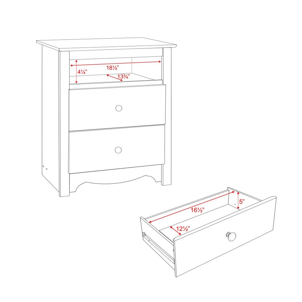 White Monterey Tall 2 Drawer Nightstand with Open Shelf. Picture 5
