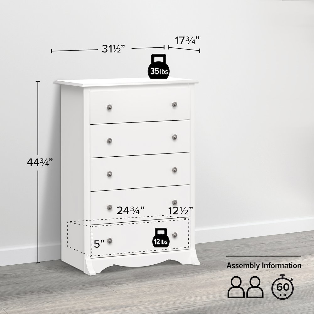 Monterey 5-Drawer Chest, White. Picture 5