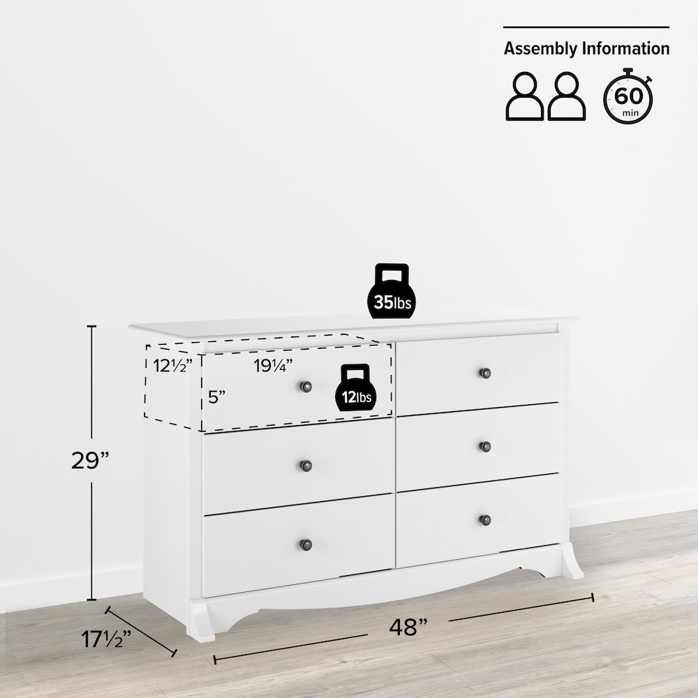 White Monterey Children’s 6 Drawer Dresser. Picture 5