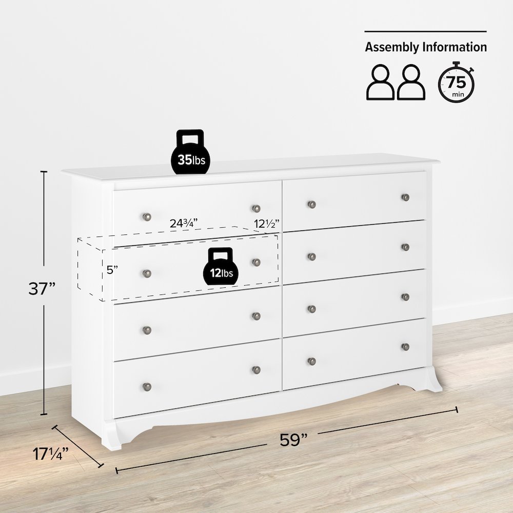Prepac Monterey 8-Drawer Dresser, White. Picture 5