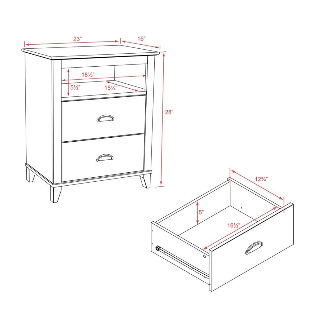 Yaletown 2-Drawer Tall Nightstand, White. Picture 5