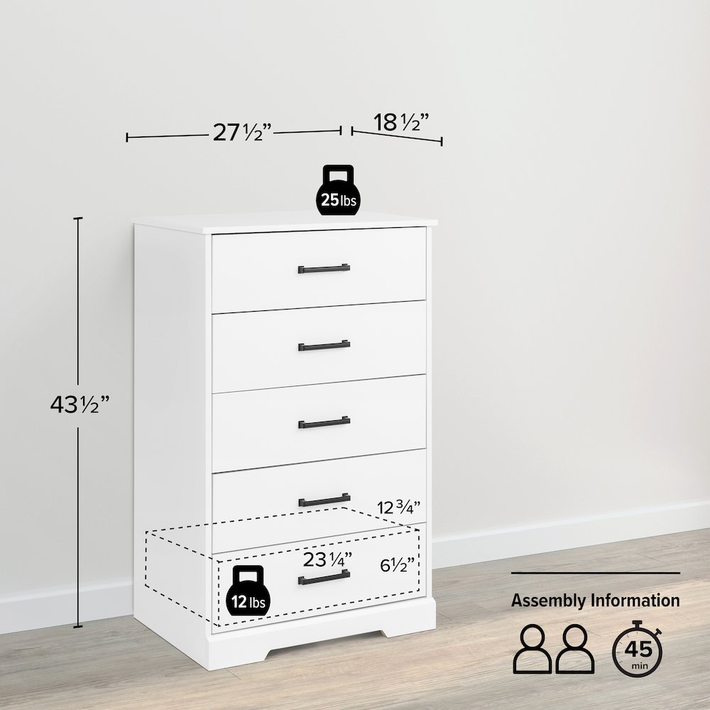 Rustic Ridge White 5 Drawer 18.5"D x 27.5"W x 43.5"H Dresser. Picture 4
