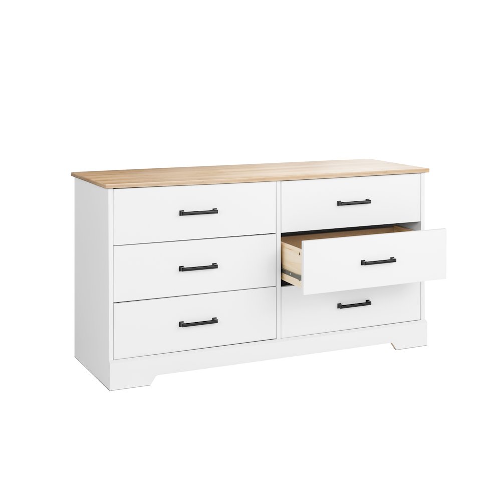 Rustic Ridge 6 Drawer Dresser, 18.25" D x 53.25" W x 28.5" H, White & Oak. Picture 10