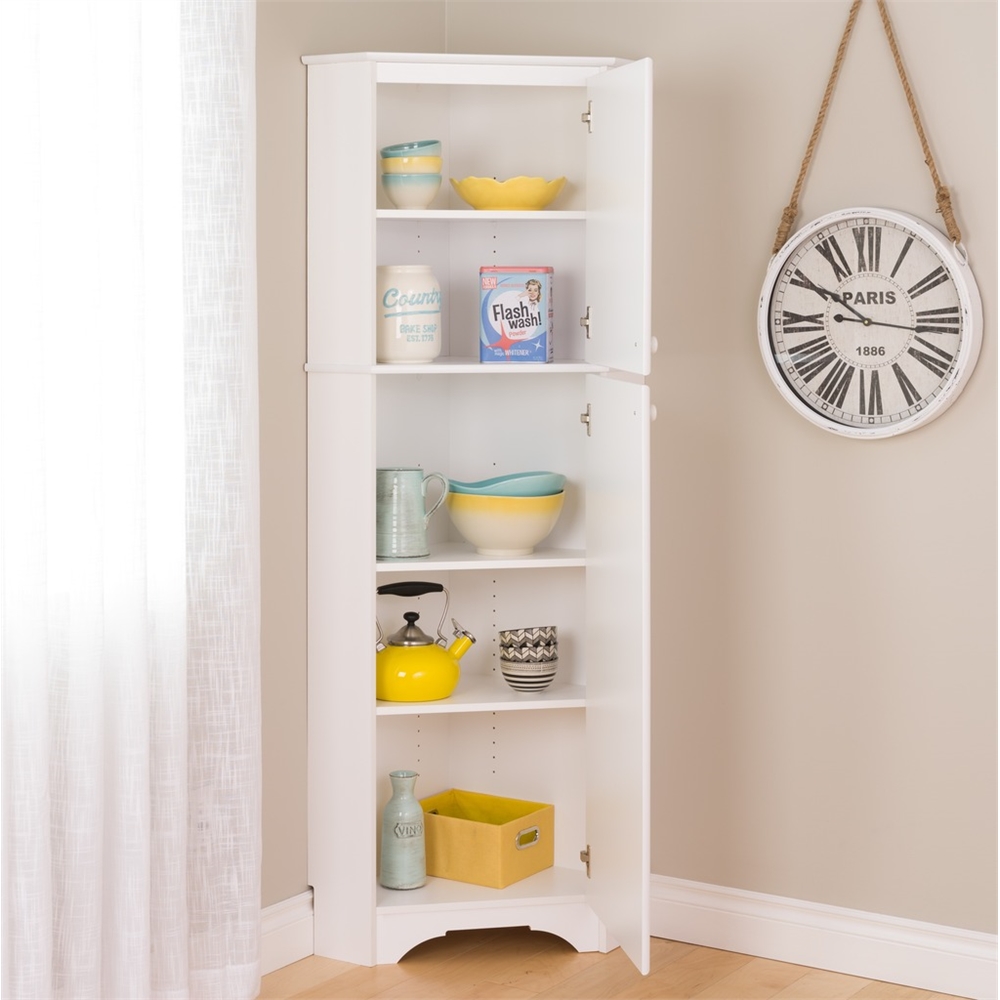 Elite Tall 2-Door Corner Storage Cabinet, White. Picture 5