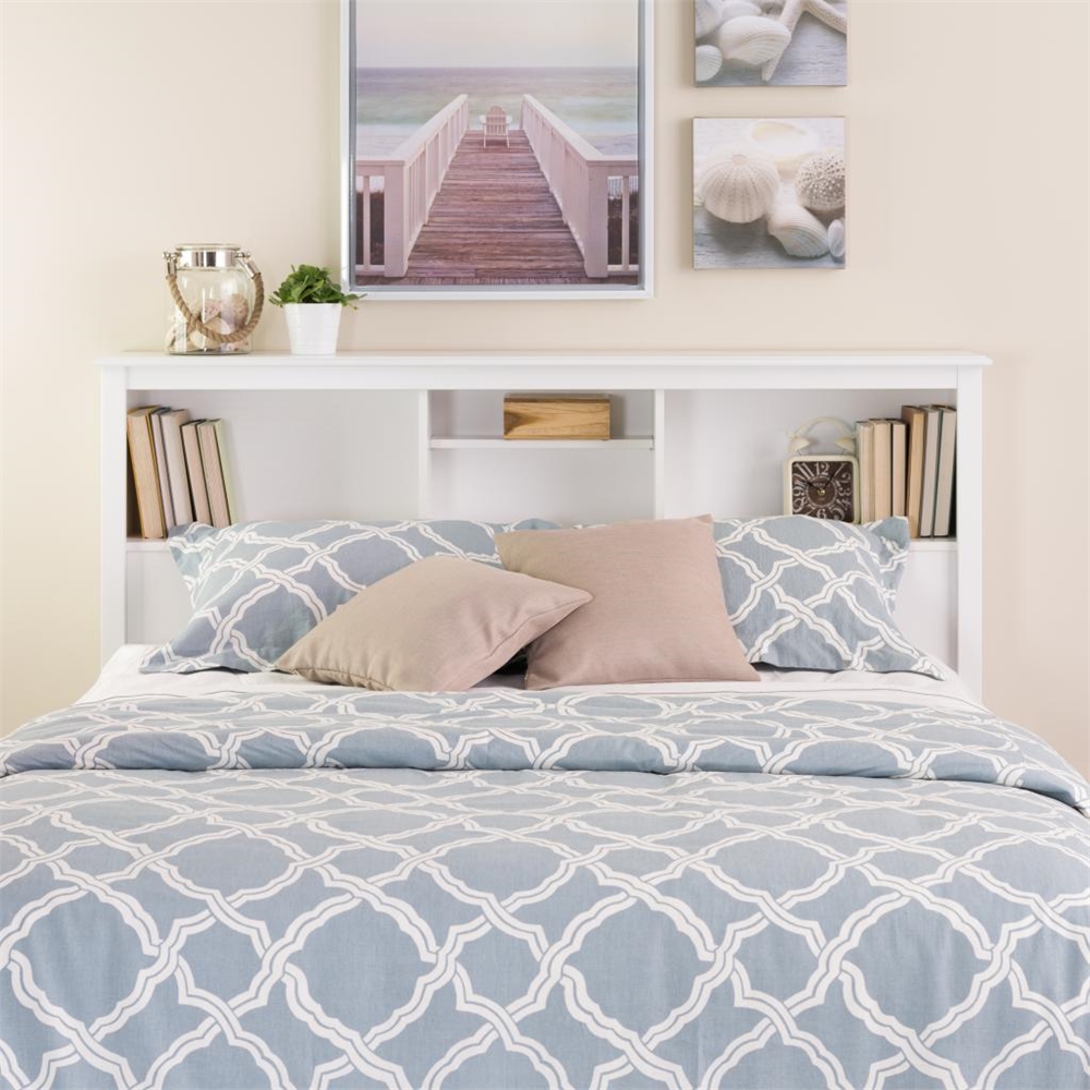 White Full / Queen Bookcase Headboard. Picture 1