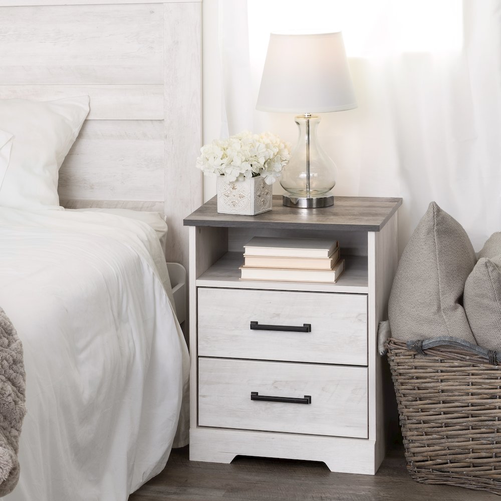 Nightstand Bedside Table, Washed White Nightstand for Bedroom. Picture 12