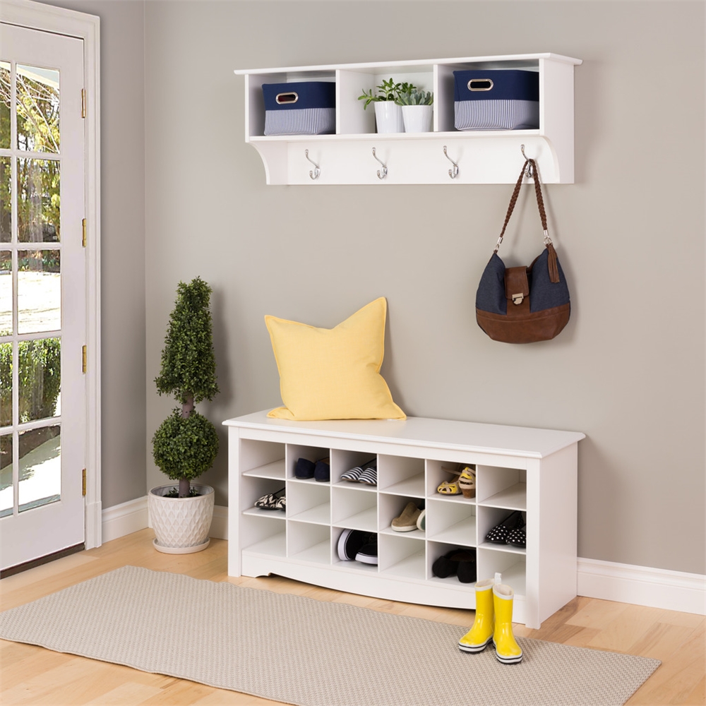 White Shoe Storage Cubbie Bench. Picture 3
