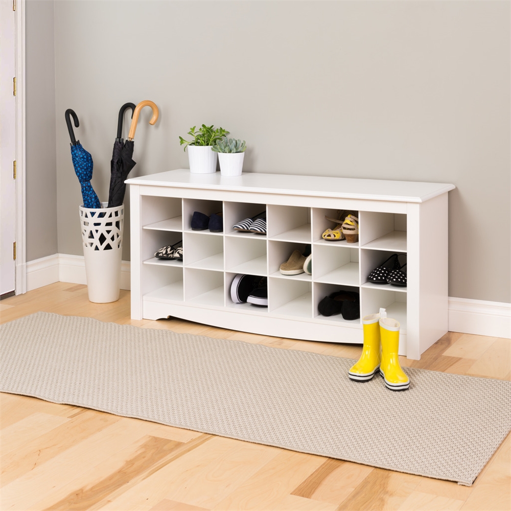 White Shoe Storage Cubbie Bench. Picture 4