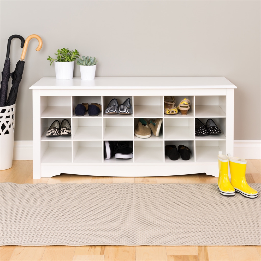 White Shoe Storage Cubbie Bench. Picture 2