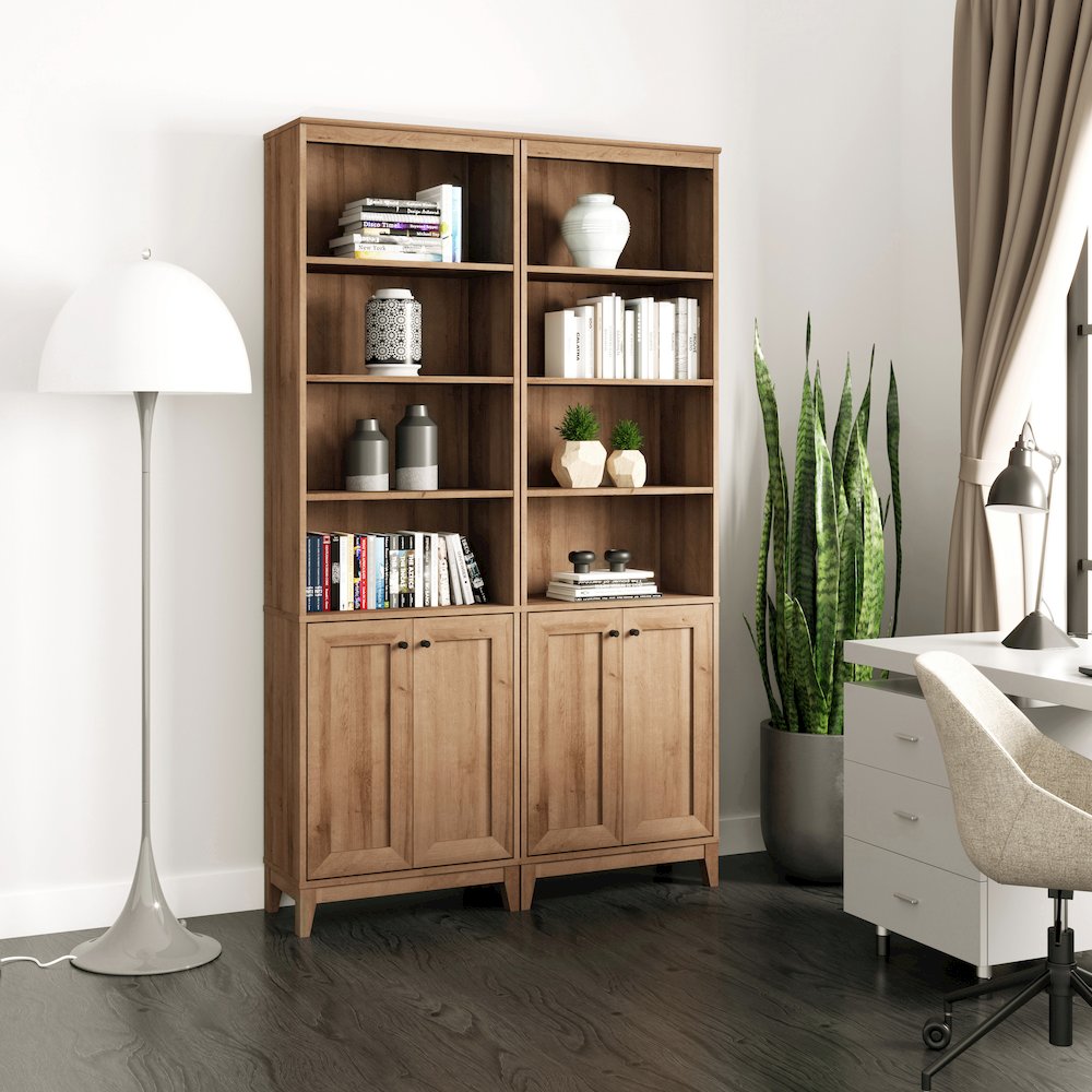 Yaletown 2-Door Bookcase with 3 Shelves Oak Engineered Wood Cabinet. Picture 11