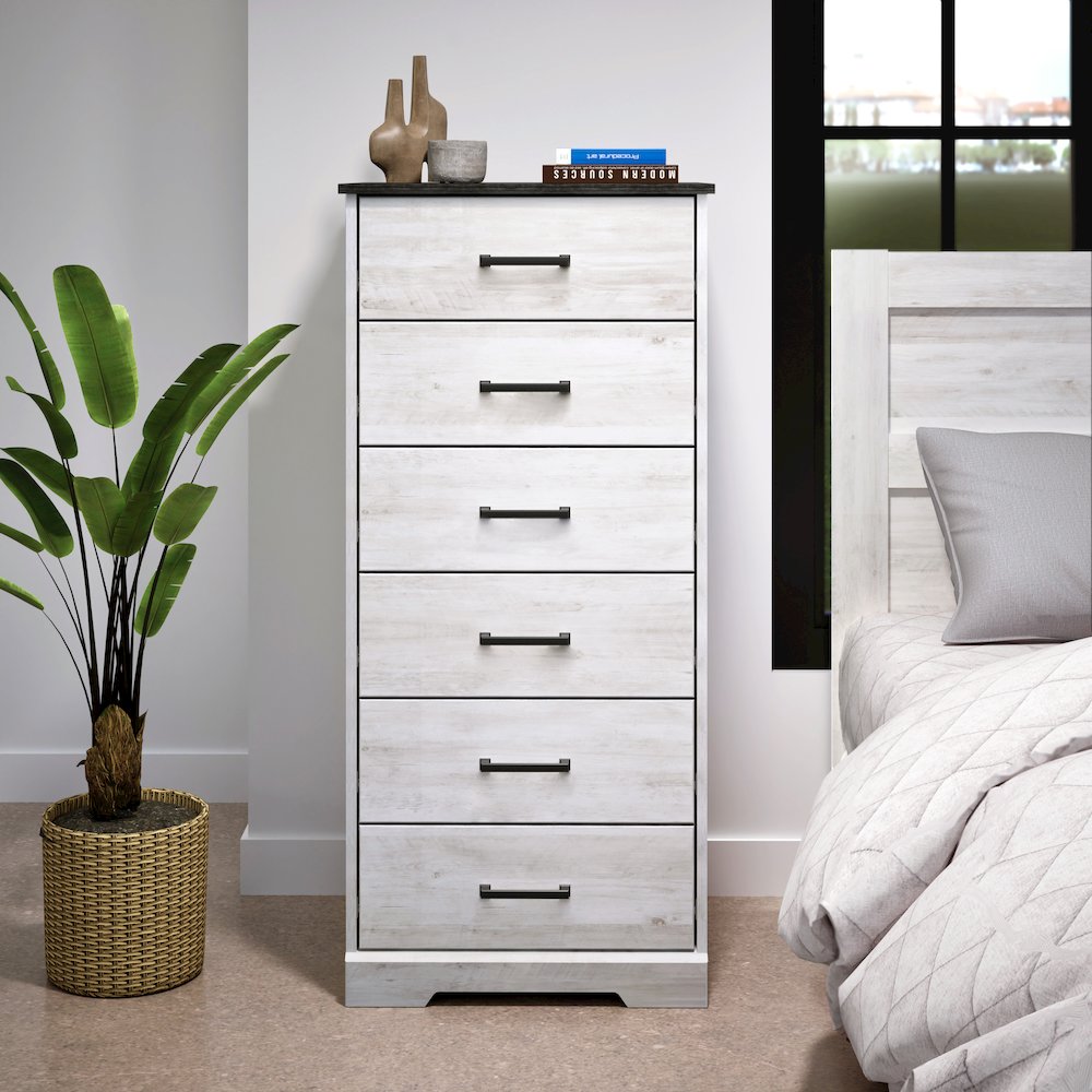 Rustic Ridge Washed White 6 Drawer 18.5"D x 23.75"W x 51.5"H Dresser. Picture 5