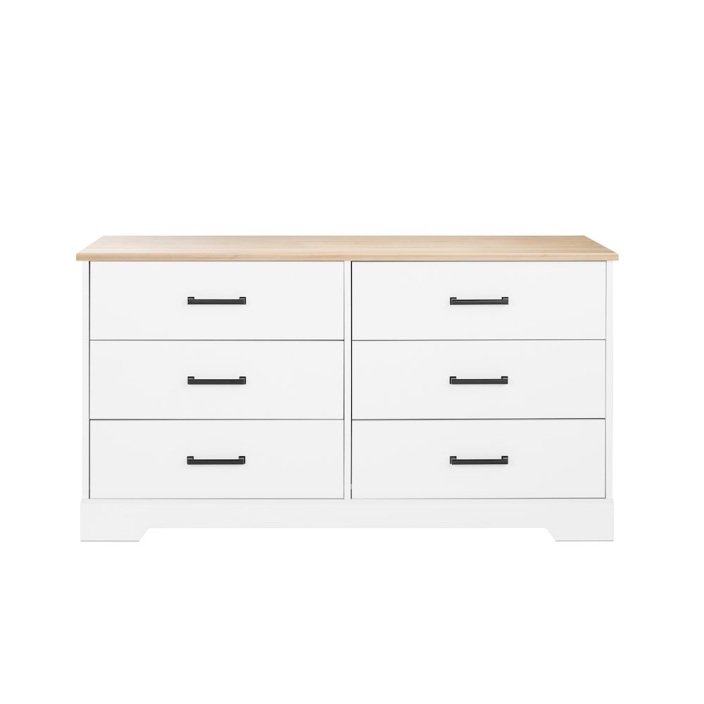 Rustic Ridge 6 Drawer Dresser, 18.25" D x 53.25" W x 28.5" H, White & Oak. Picture 1