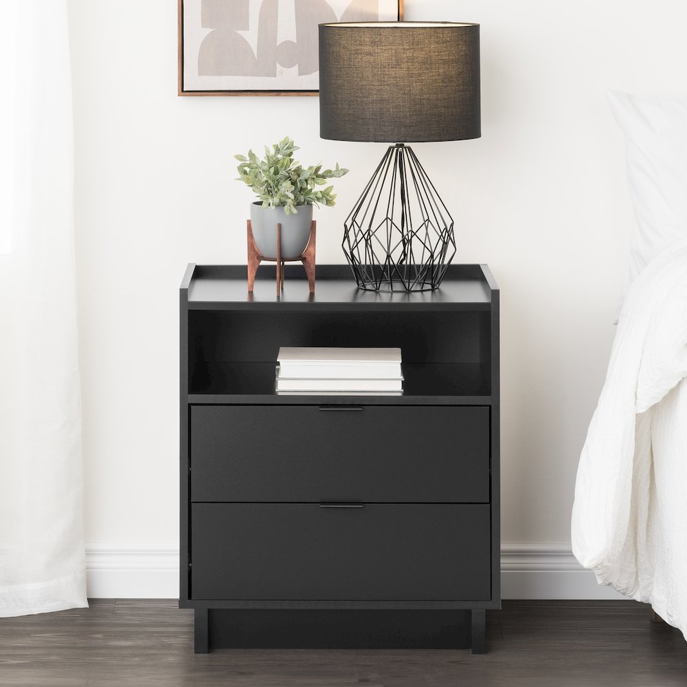 Simply Modern Black 2 Drawer 23.75" W Nightstand. Picture 6