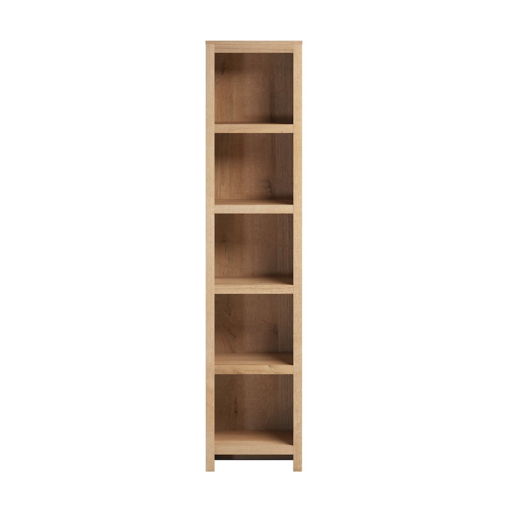 Moda 80" Tall 5 Tier Narrow Bookcase Natural Oak with 5 Shelves. Picture 1