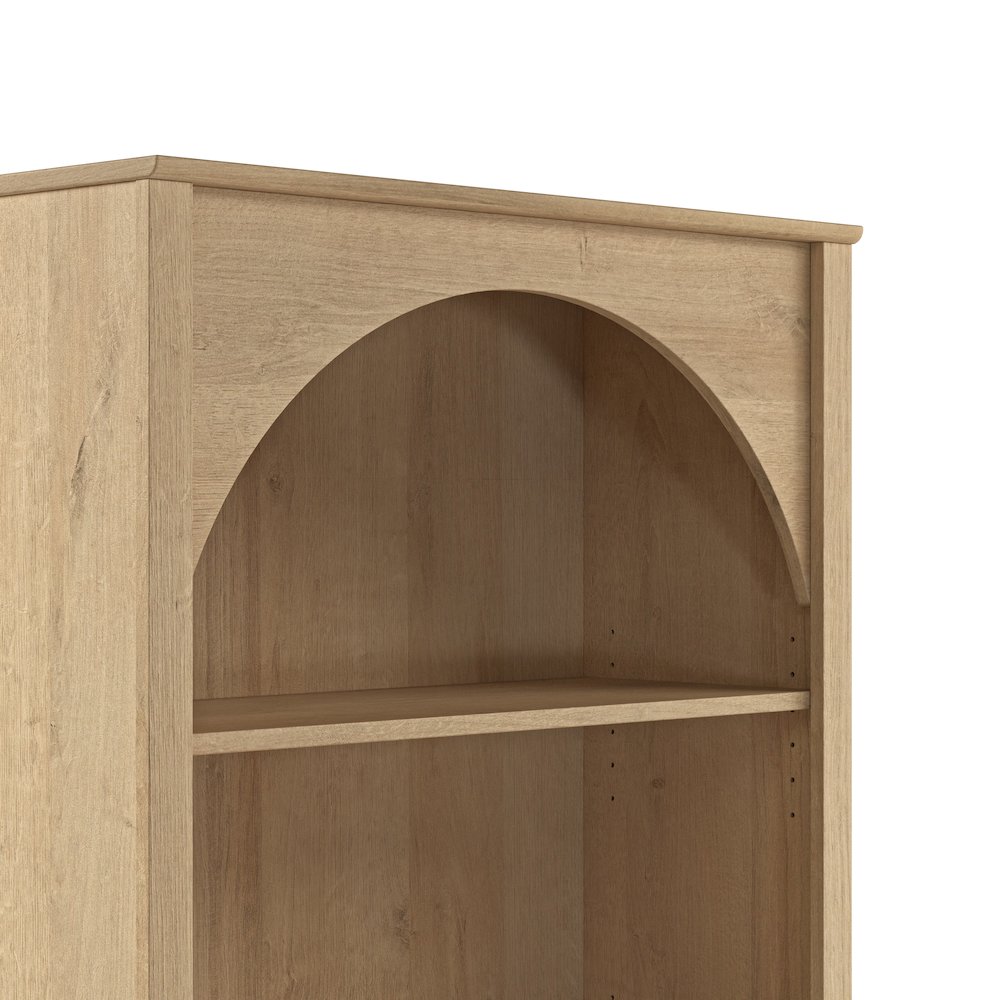 Ark 78" Tall 5-Tier Arched Bookcase Natural Oak with 3 Adjustable Shelves. Picture 2