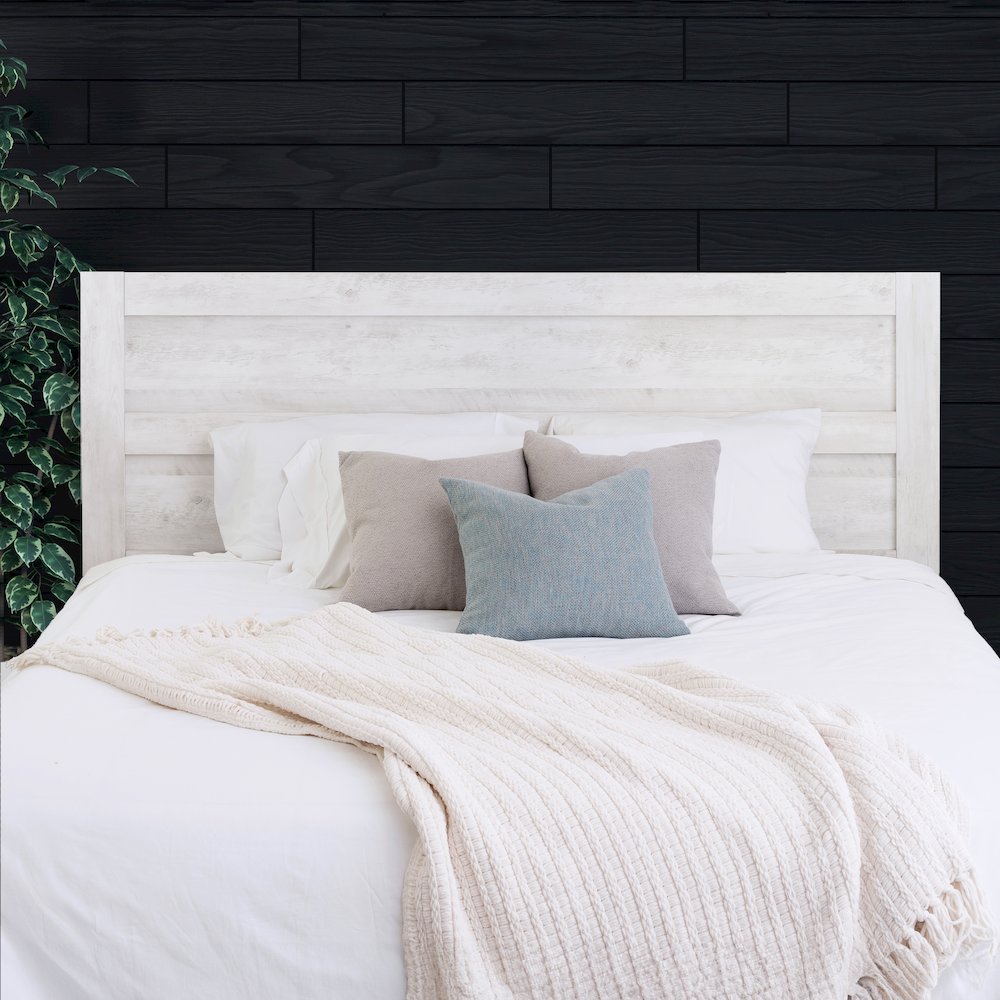 Washed White King Headboard, Bedroom Furniture 79.5" W x 47.5" H x 1.5" D. Picture 12