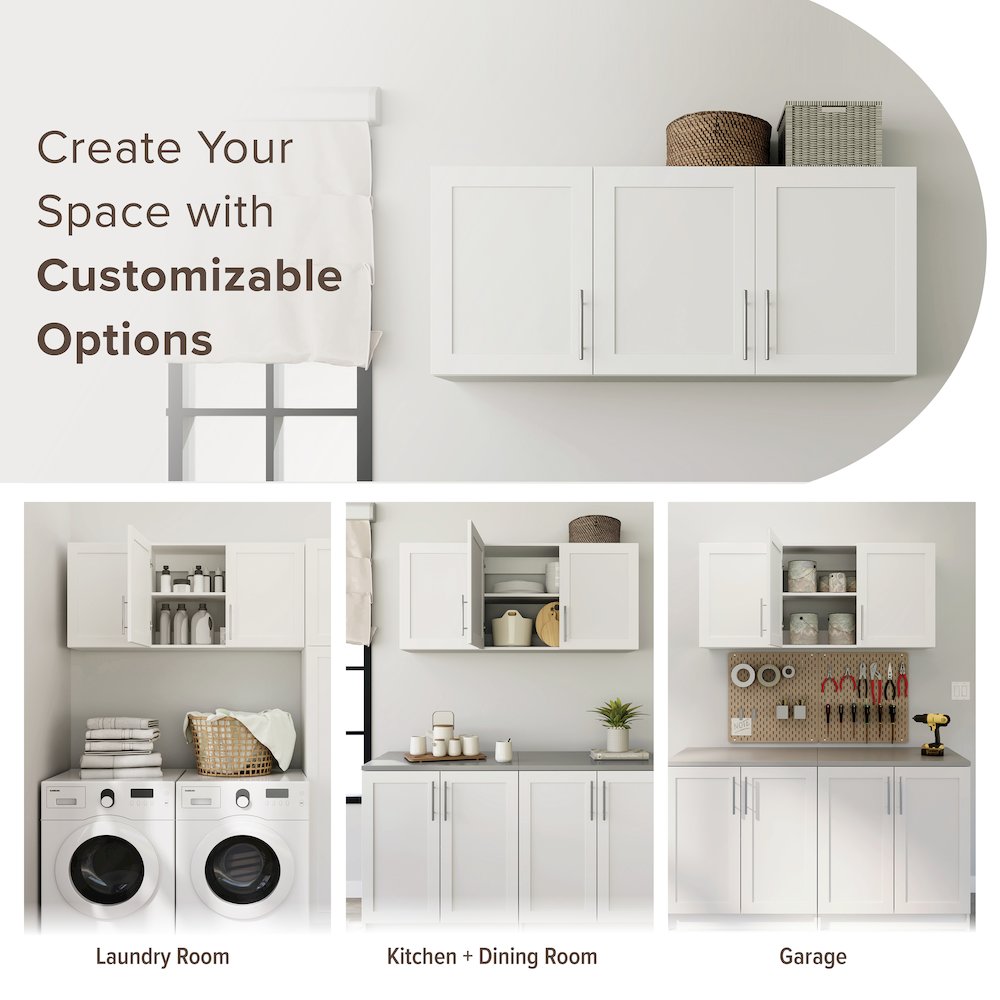 Elite 54" W Wall Cabinet White Engineered Wood Cabinet with Panel Doors. Picture 8