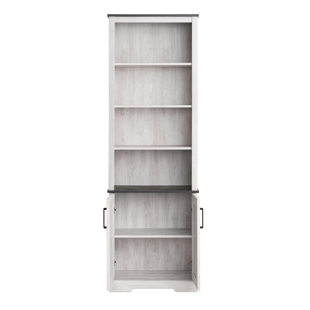 Rustic Ridge Bookcase with 2 Doors Washed White Engineered Wood Cabinet. Picture 11