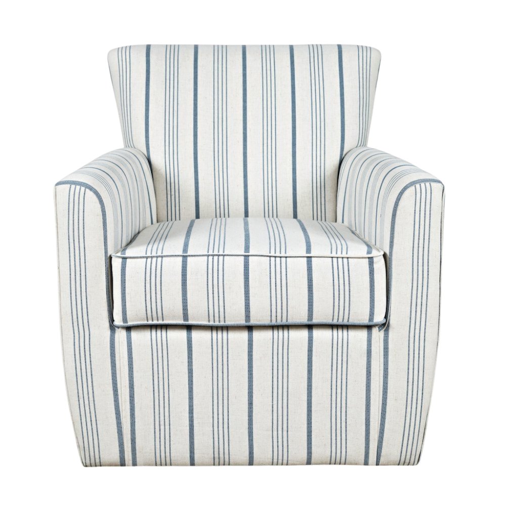 Blue Swivel Accent Chair with Rubberwood Frame and Upholstered Seat. Picture 1