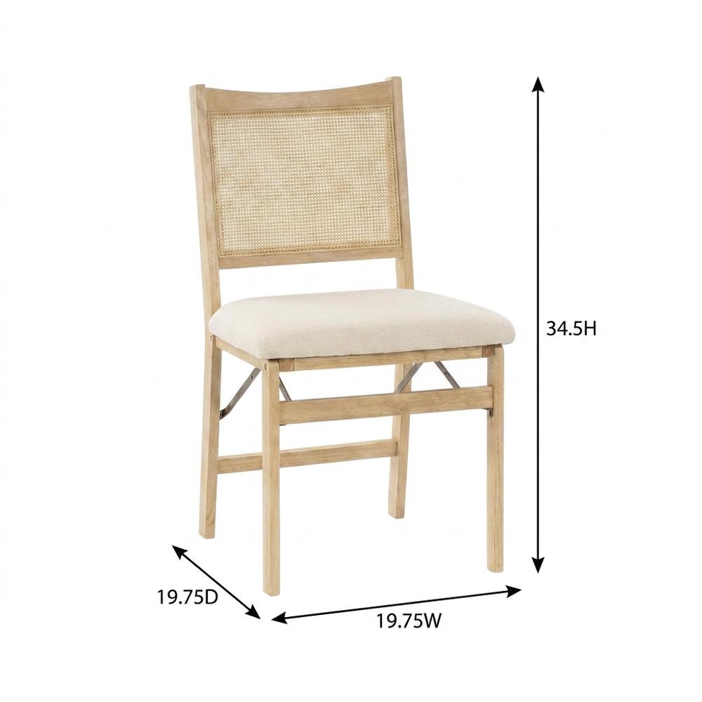 Beige Rattan Cane Folding Dining Side Chair with Polyester Fabric Seat. Picture 8