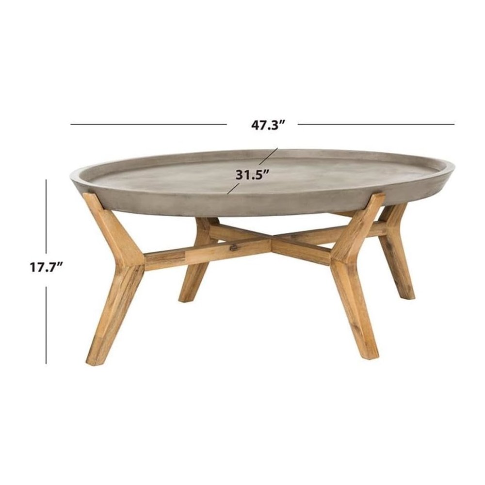 Hadwin Indoor/Outdoor Modern Concrete Oval 31.5-Inch Dia Coffee Table. Picture 7