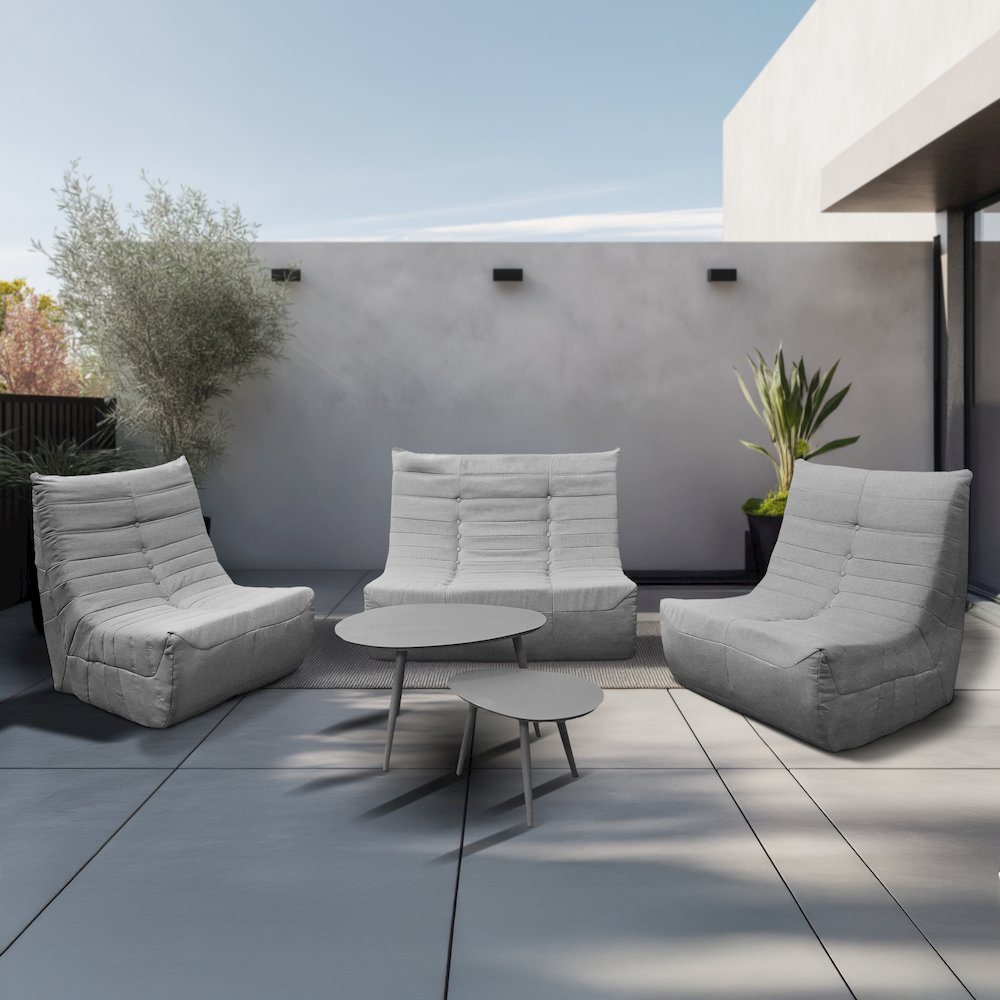 5 Piece Gray Outdoor Compressed Foam Loveseat Sofa Chairs and Table Set. Picture 7