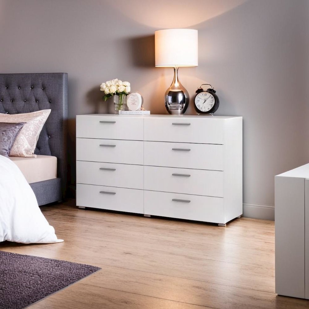 Sleek White Double Dresser with Eight Spacious Drawers for Bedroom Storage. Picture 4