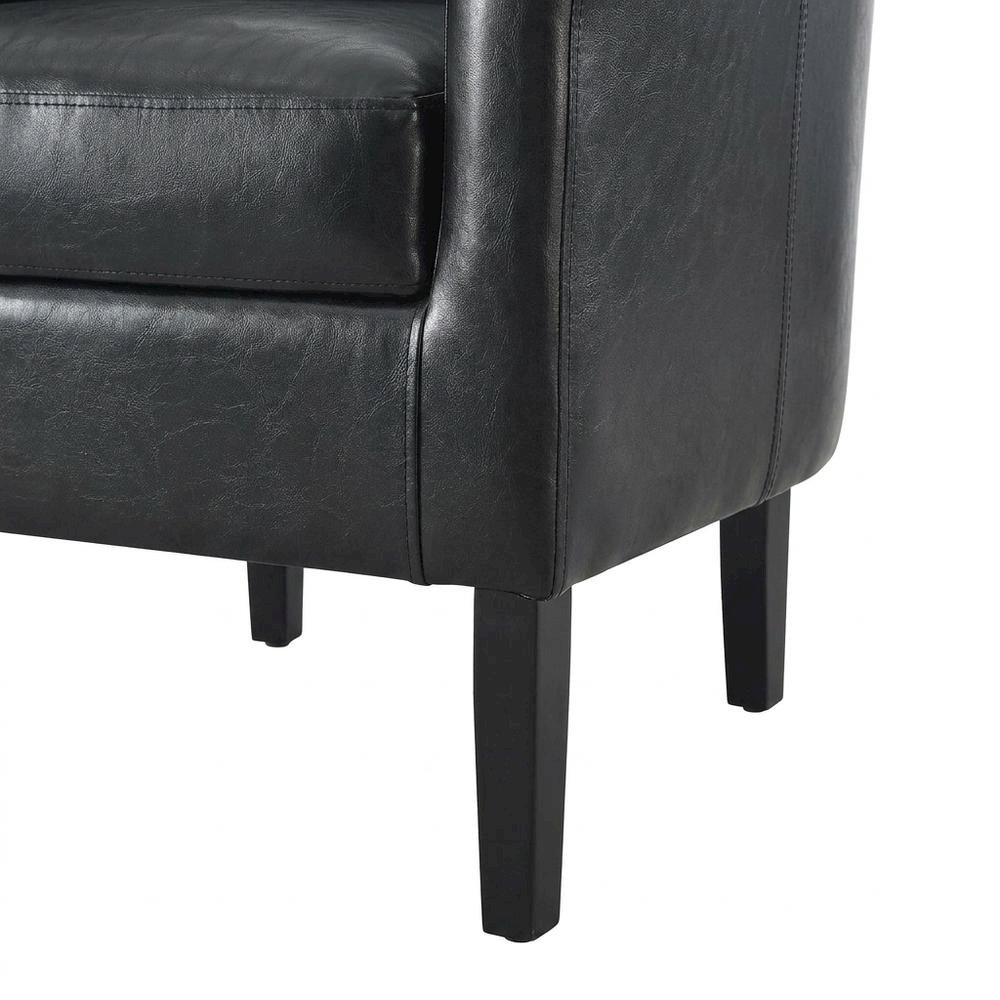 Black Faux Leather Club Armchair with Wooden Frame for Lounge or Living Room. Picture 6