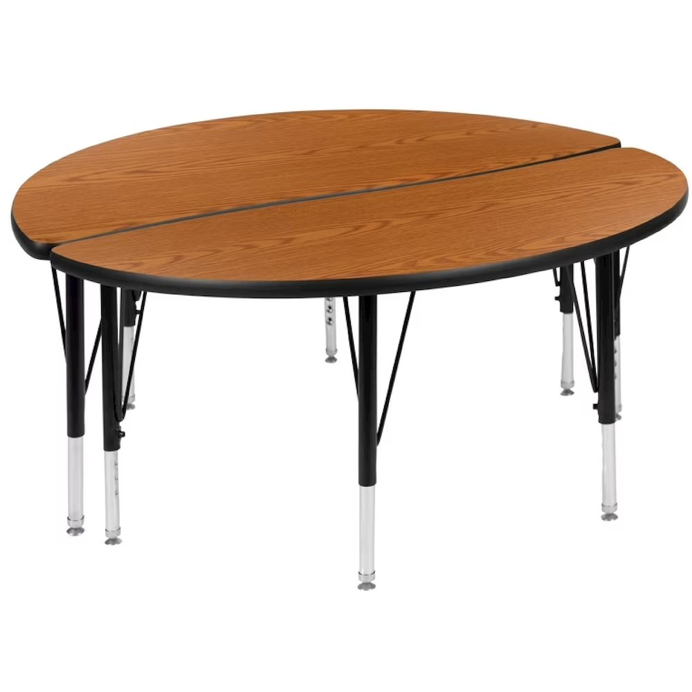 47.5" Circle Wave Flexible Laminate Activity Table Set with 12" Student Stack Chairs, Oak/Black. Picture 2