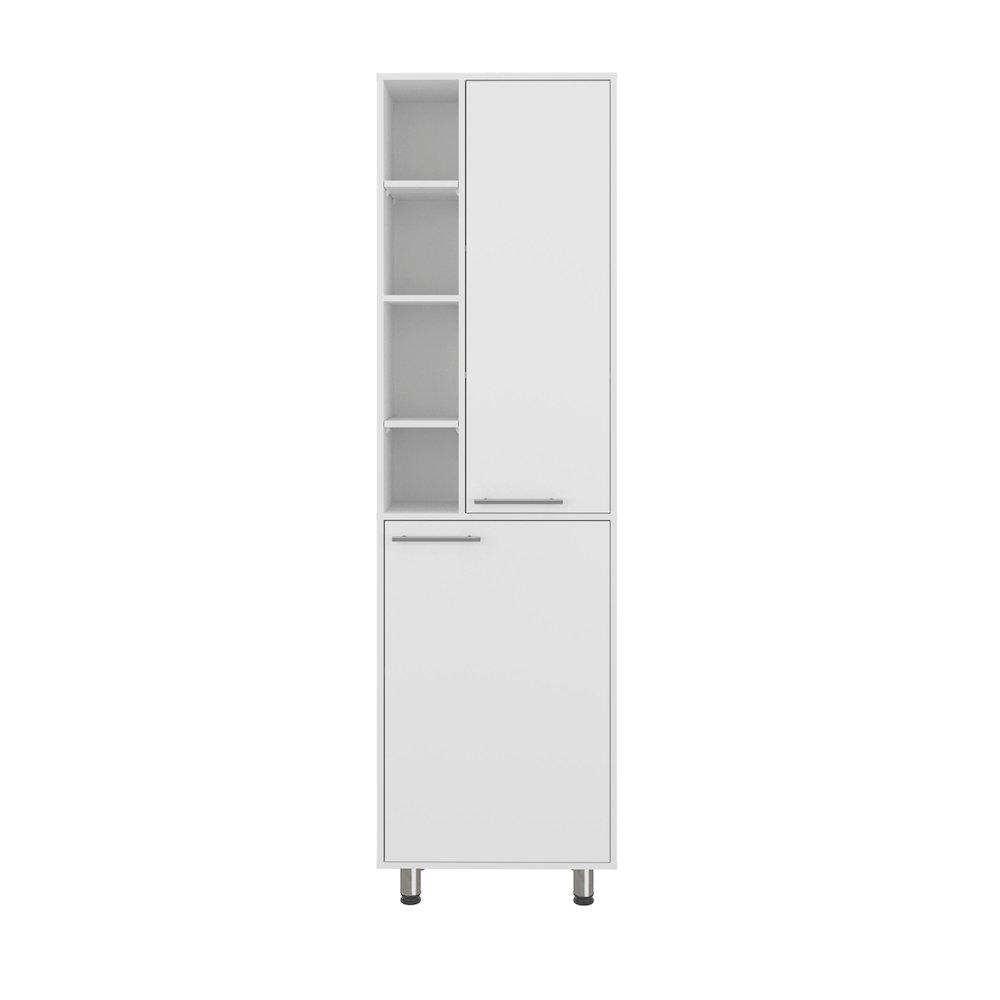 Enetai Kitchen Pantry, 2 Doors, 9 Shelves, 4 Legs, White. Picture 2