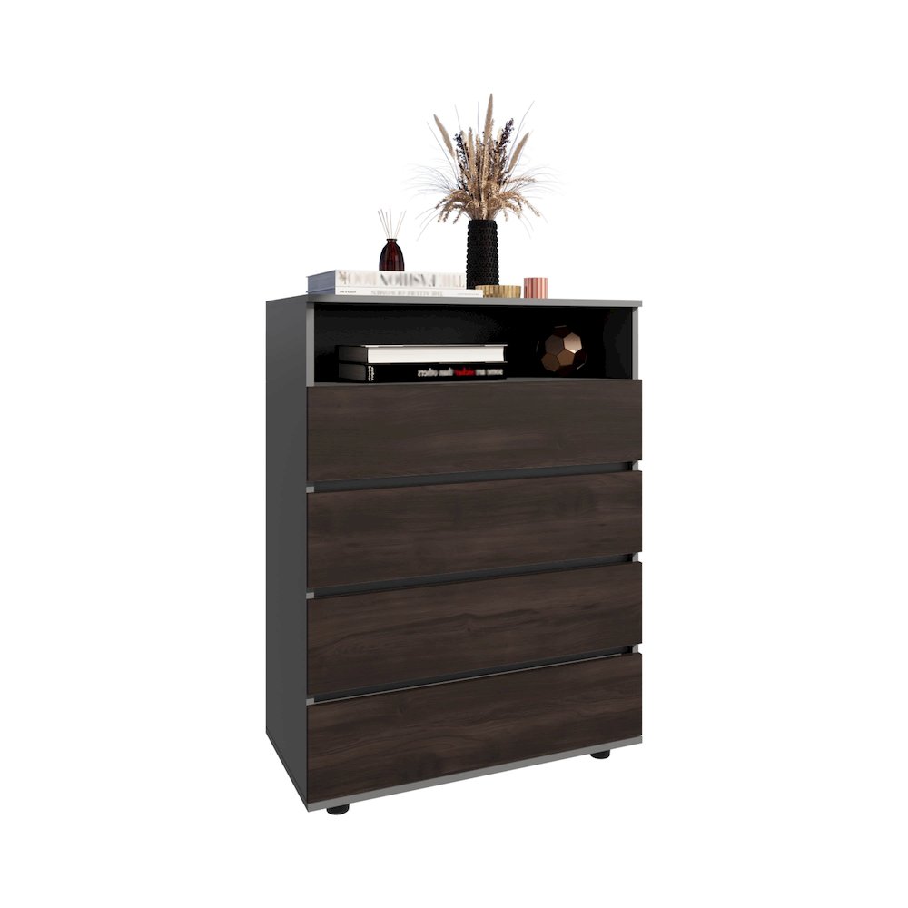 Trevose Dresser, 4 Drawers, 1 Shelf, Matt Gray / Dark Oak. Picture 3