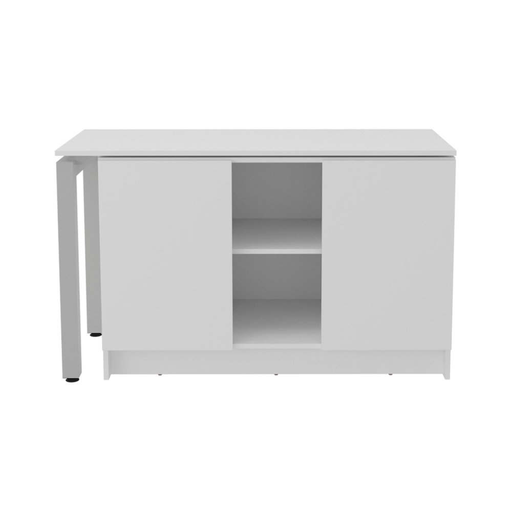 Afton Desk, 2 Doors, 4 Shelves, 2 Legs, White. Picture 2
