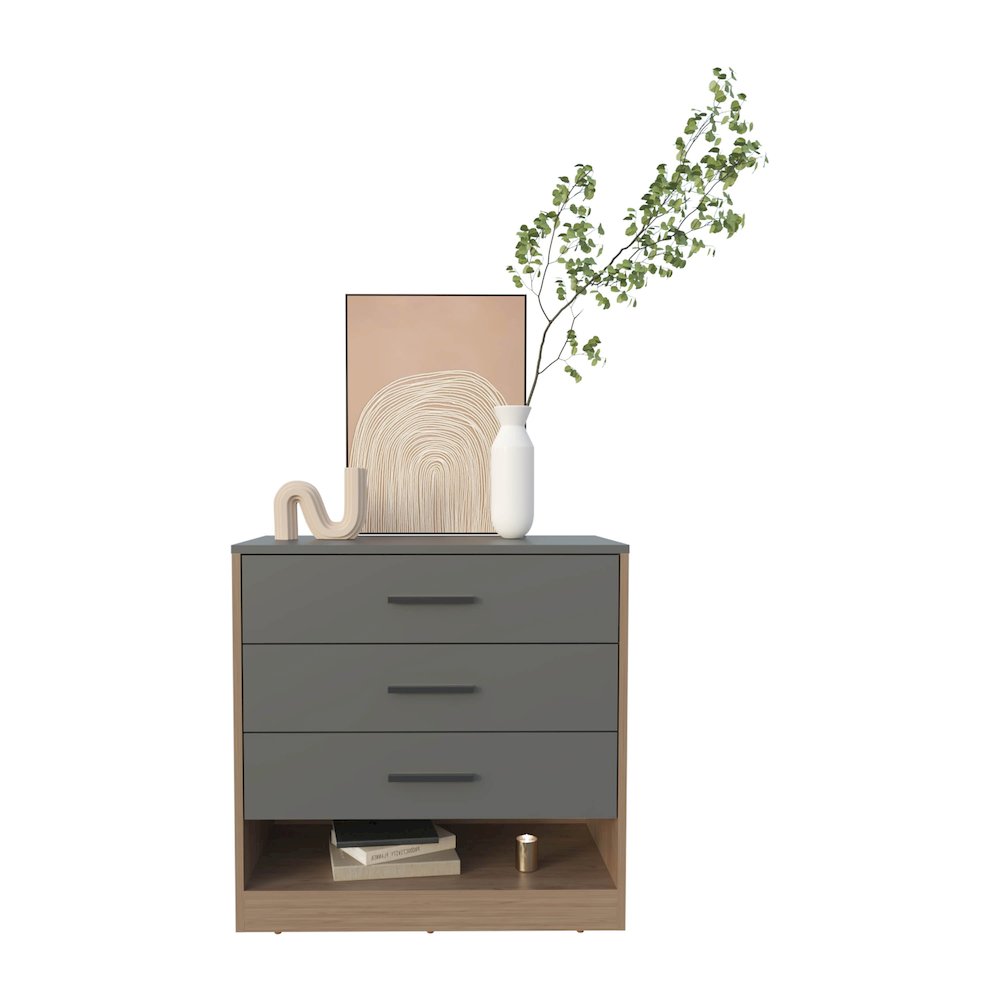Artondale Dresser, 3 Drawers, 1 Shelf, Matt Gray / Natural Oak. Picture 3