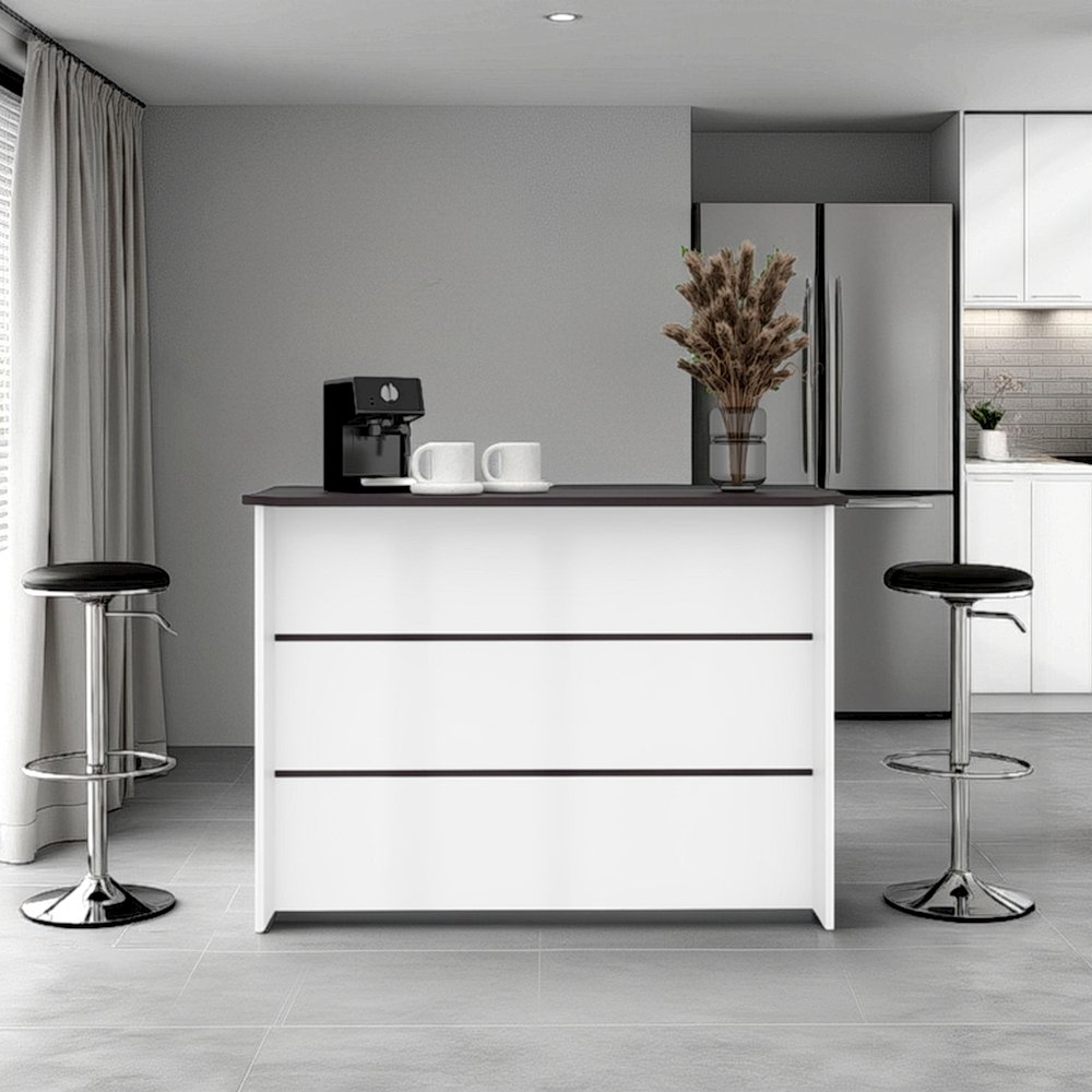 Gravette Kitchen Island, 3 Shelves, White / Black Wengue. Picture 4