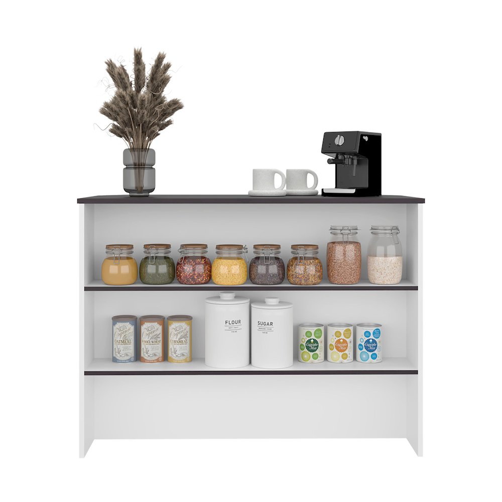 Gravette Kitchen Island, 3 Shelves, White / Black Wengue. Picture 3