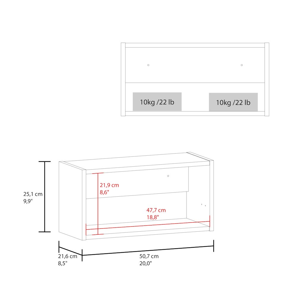 Caroleen Wall Cabinet, 1 door, 1 Shelf, White. Picture 7