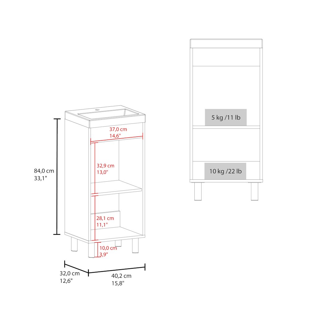 Valdez Bathroom Vanity, 1 Door, 4 Legs, 2 Shelves, White. Picture 5