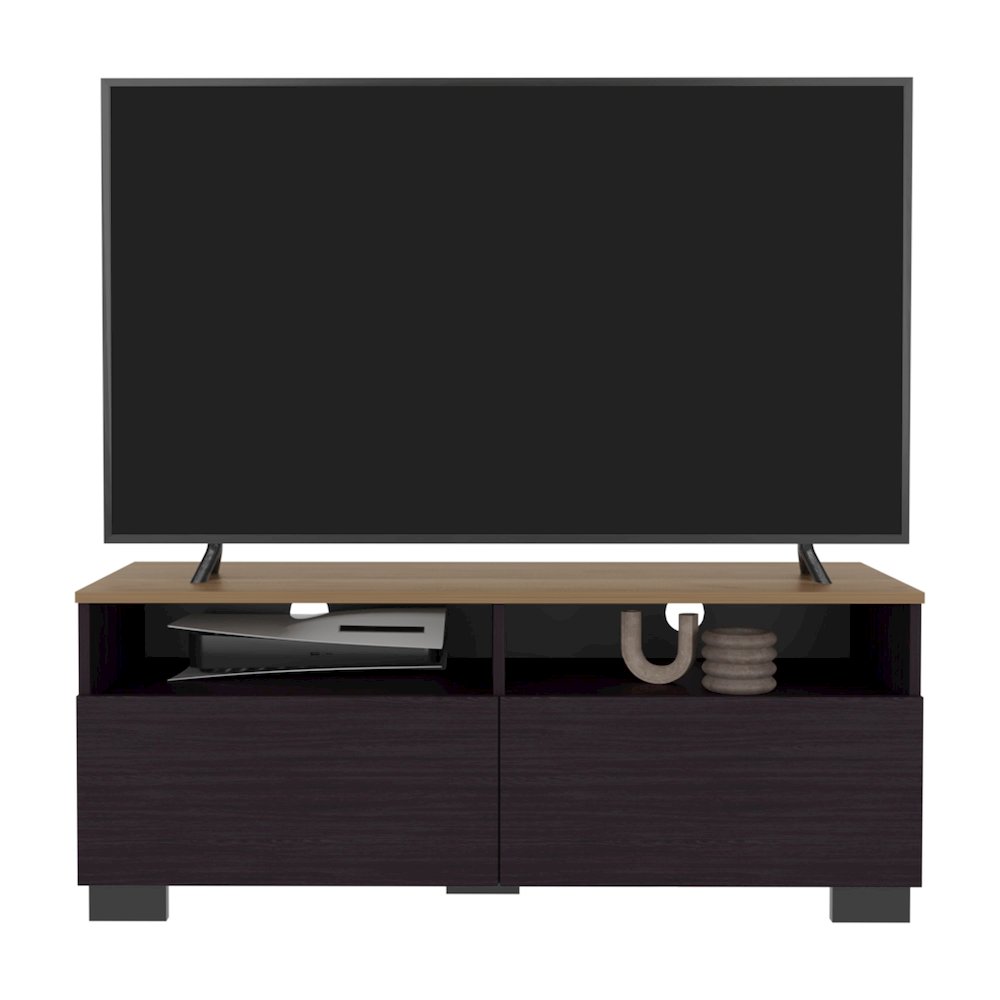 Wrens TV Stand, 2 Doors, 4 Shelves, Chesnut / Light Brown. Picture 3