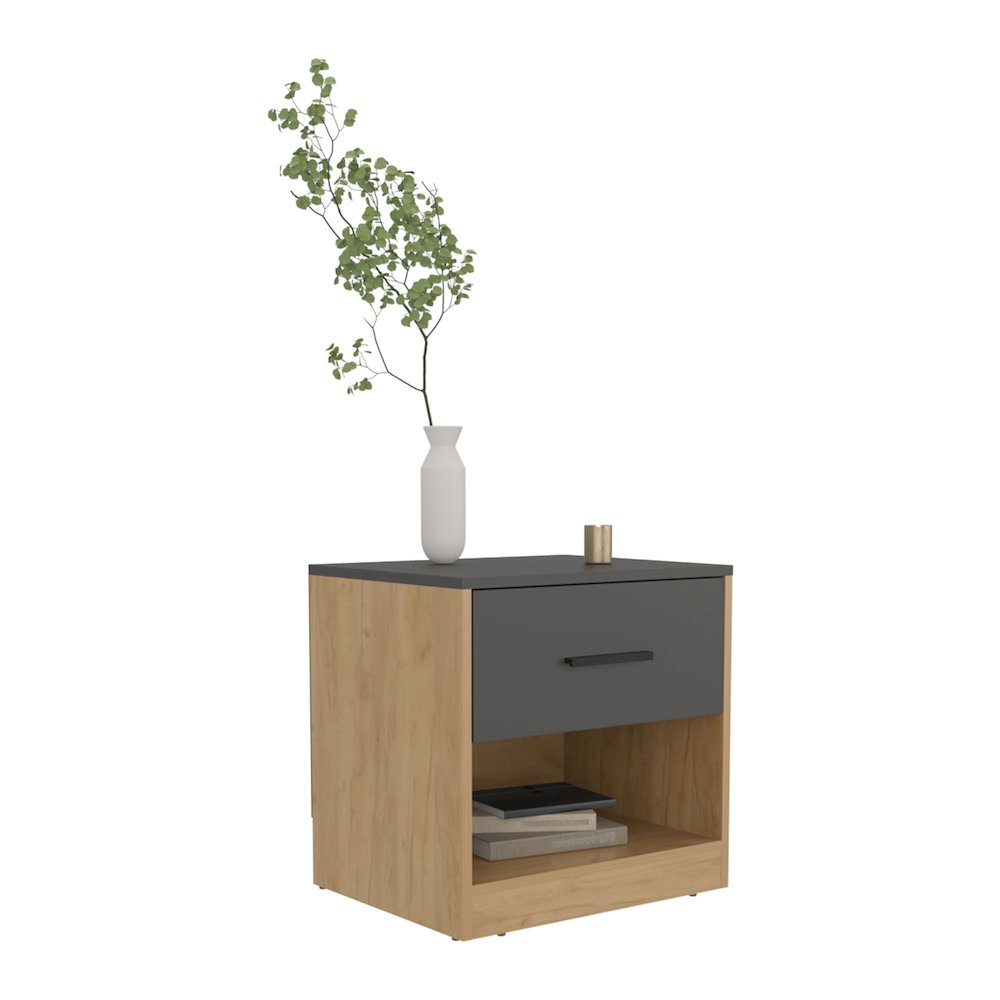 Palmyra Nightstand, 1 Drawer, 1 Shelf, Natural Oak / Matt Gray. Picture 2