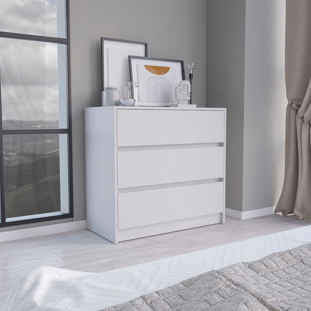 DEPOT E-SHOP Palmer 3 Drawers Dresser, Chest of Drawers, White. Picture 5