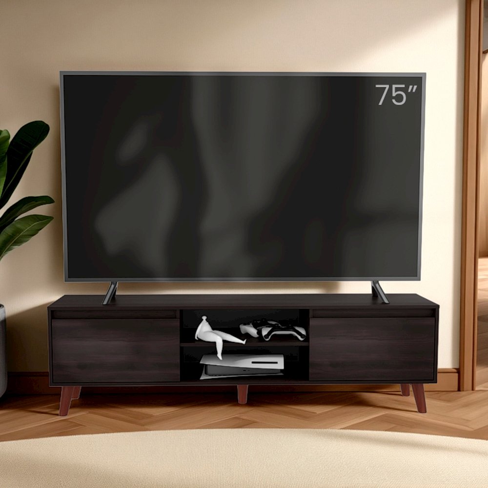 Elaine TV Stand, 2 Doors, 2 Shelves, Black Wengue. Picture 4