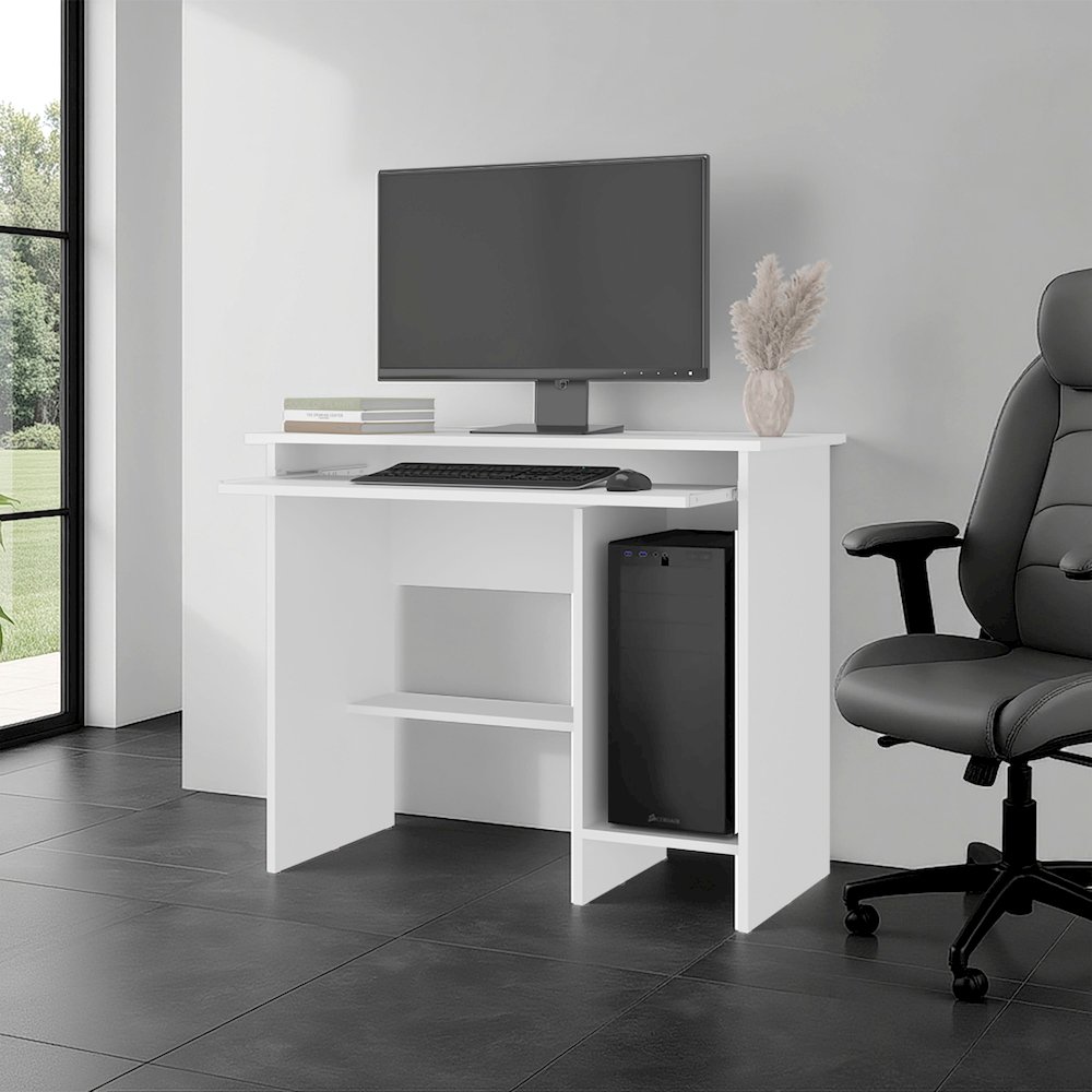 Computer Desk with Sliding Keyboard Tray, Lower Storage Shelf, CPU Compartment. Picture 2