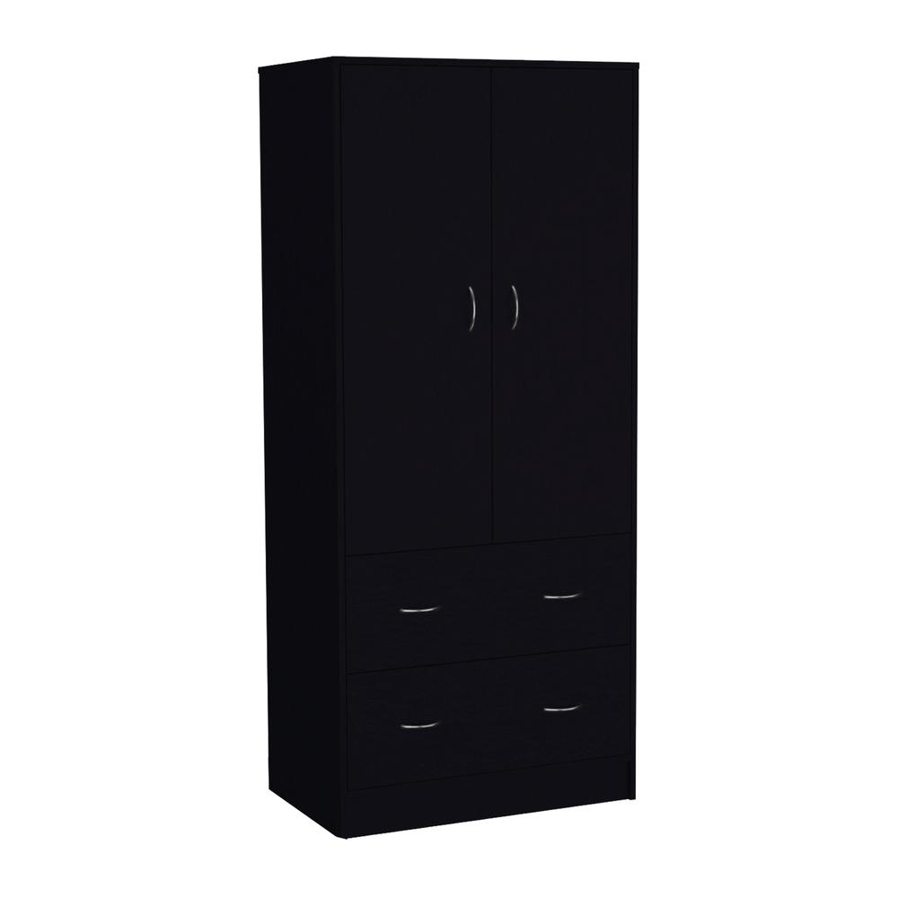 Silo 71" H Armoire with Two Doors, Two Drawers, and Hanging Rod,Black. Picture 3