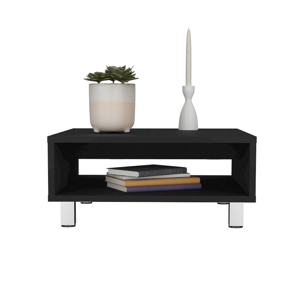Chiniak Coffee Table, 1 shelf, 4 legs, Black. Picture 2
