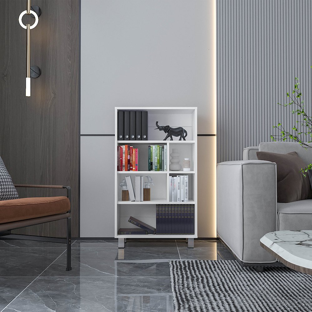Akiak Bookcase, 6 shelves, 4 legs, White. Picture 6