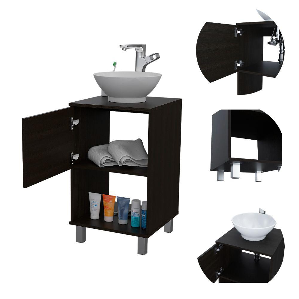 DEPOT E-SHOP Pittsburgh Single Bathroom Vanity, One Open Shelf, One-Door Cabinet, Four Legs-Black, For Bathroom. Picture 4