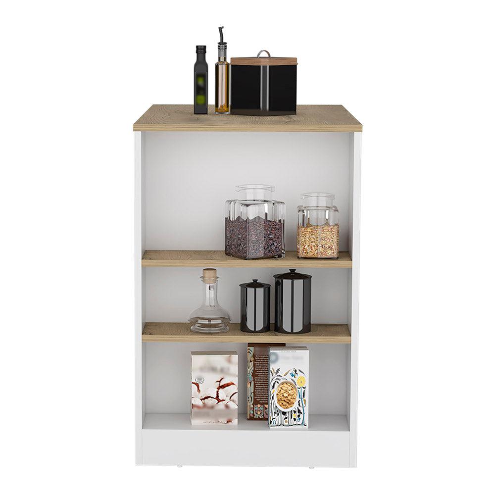 Kitchen Island, Kitchen Bar Table with 3-Side Shelves, White / Macadamia. Picture 4
