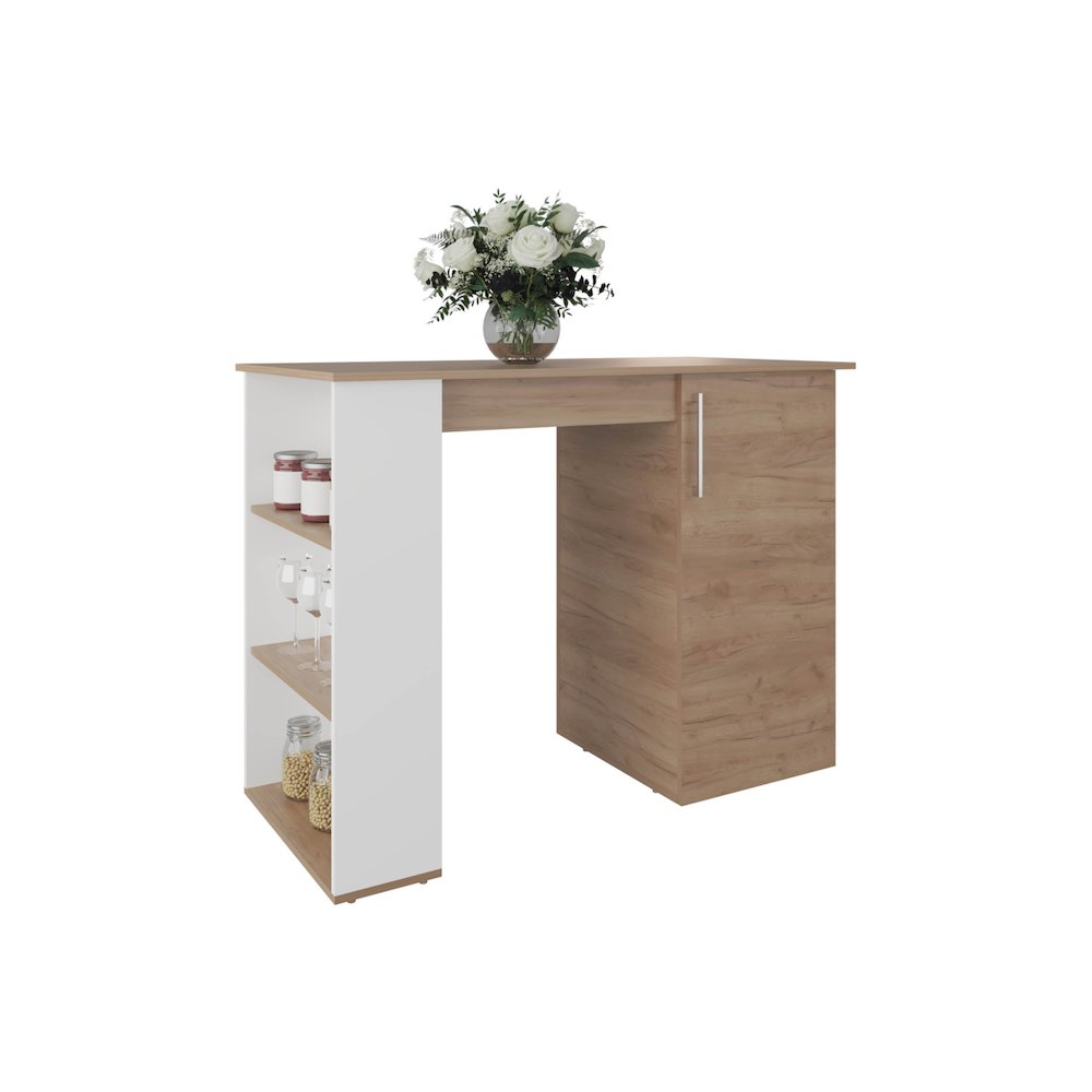 Rossiter Kitchen Island, 1 Door, 5 Shelves, Natural Oak/White. Picture 3
